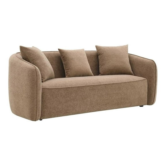 Bowery Hill Contemporary Chenille Upholstered Sofa with 3 Pillows in Brown