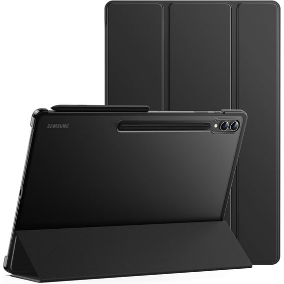 Case for Galaxy Tab S10 Ultra/Tab S9 Ultra 14.6-Inch, Translucent Back Tri-Fold Stand Protective Tablet Cover, Support S Pen Charging, Auto Wake/Sleep (Black)