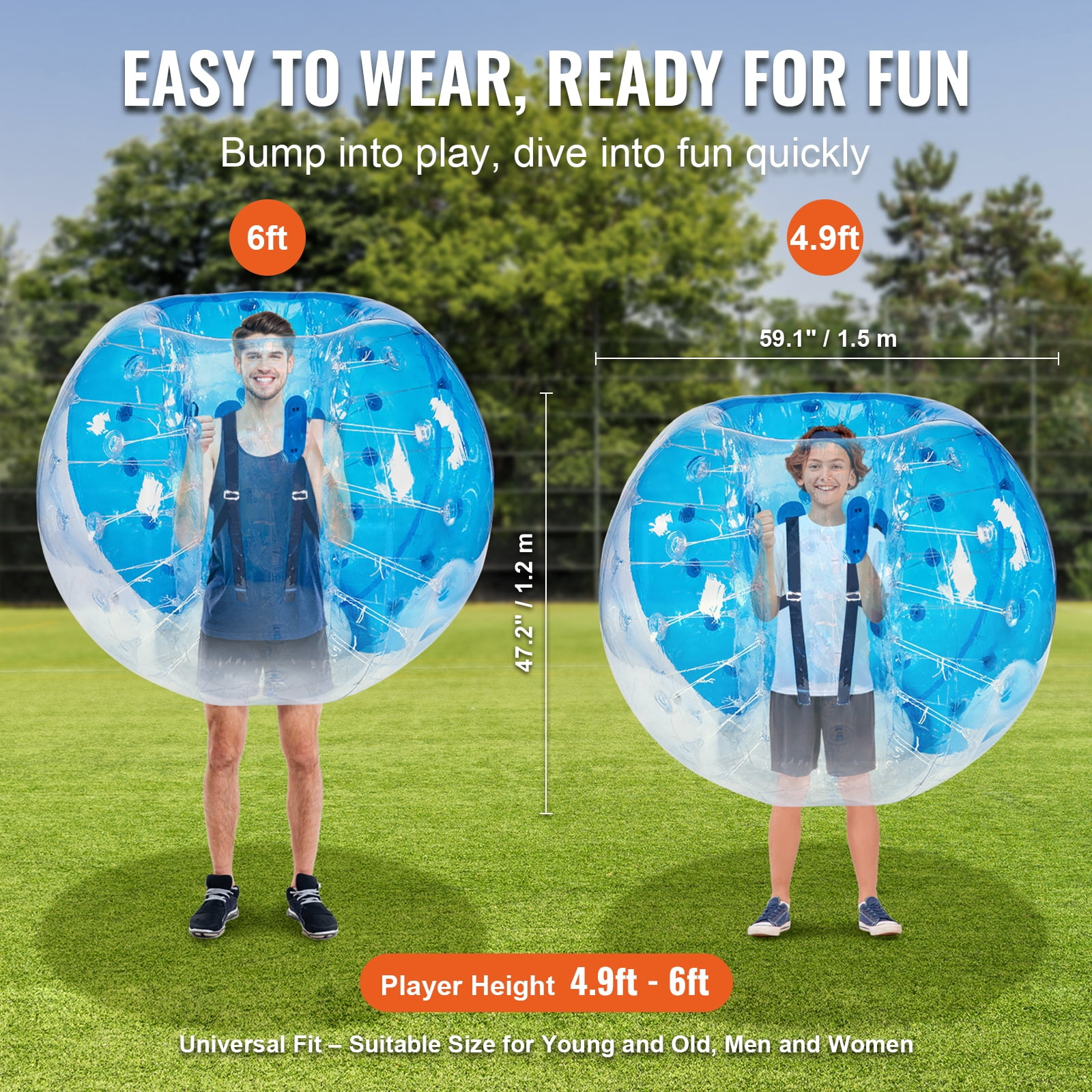 KFFKFF Blow-up Bumper Sphere Single Pack, 5FT/1.5M Dimension for Adolescents & Grown-ups, 0.8mm PVC Thickness Human-Sized Hamster Orb for Outside Group Recreational Activity