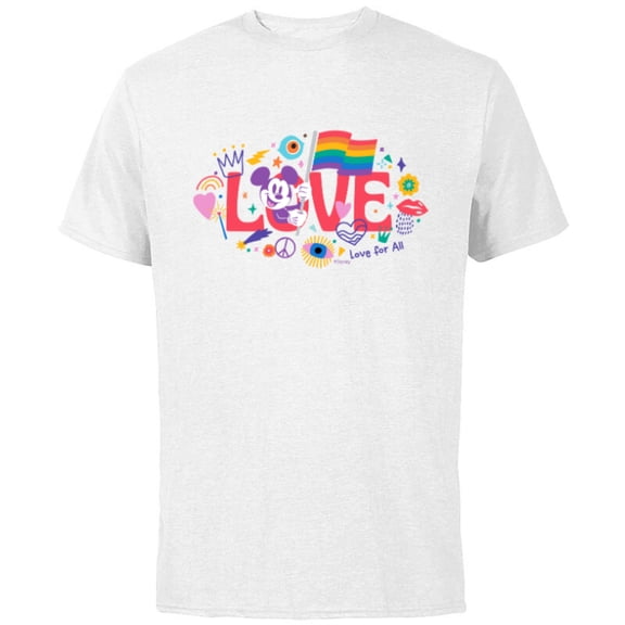 Disney Mickey Mouse Rainbow Pride Flag Love for All Doodles - Short Sleeve Cotton T-Shirt for Adults - Customized-White