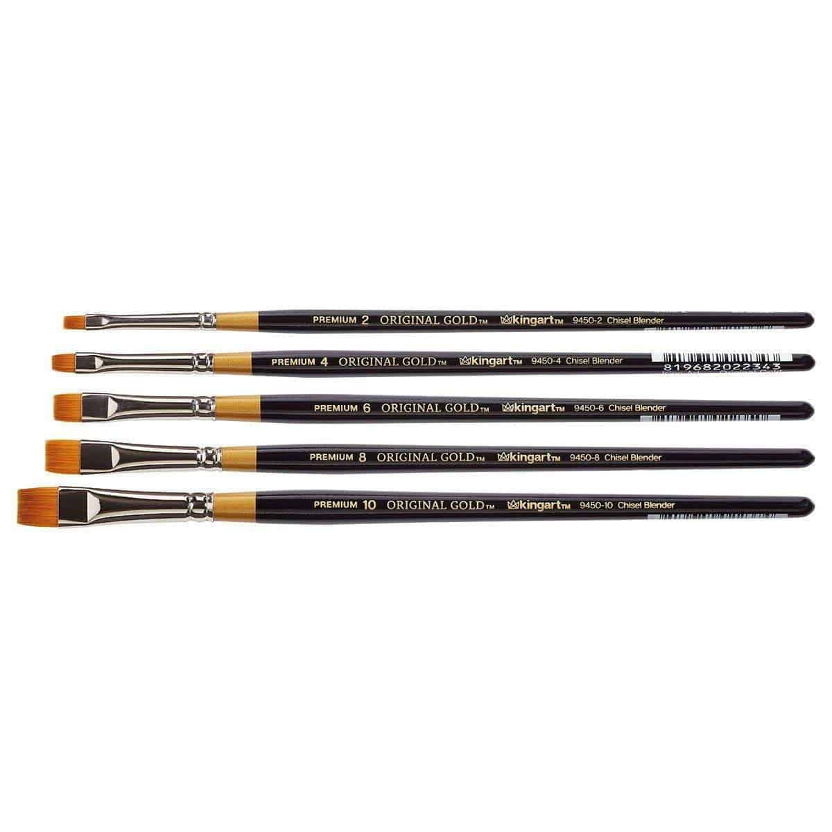 Kingart Original Gold, 9450 Chisel Blender Series, Premium Golden Taklon Artist Brushes, All Ages