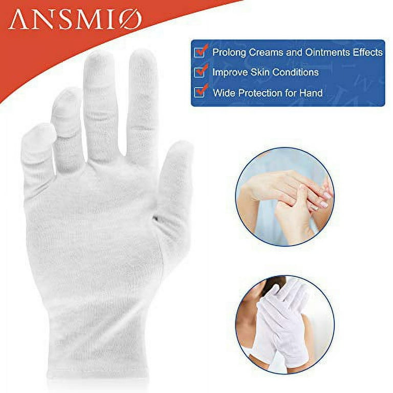 ANSMIO 3 Pairs Cotton Gloves, White Gloves for Dry Hands, Cotton Gloves for  Eczema, Moisturizing Night Gloves, White Gloves 100% Cotton, Size M (3