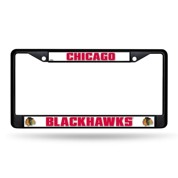 Chicago Hockey Blackhawks Metal License Plate Frame - Standard 12 x 6 in - Black