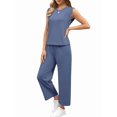 thumbnail image 3 of Two Piece Sets for Women Summer Vacation Outfits Cap Sleeve Tops Lounge Matching Sets Clothing Royal Blue S, 3 of 9