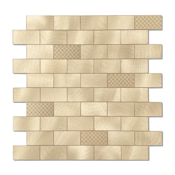BeNice Peel and Stick Backsplash Kitchen Wall Tile Stickers Metal Panel Champagne Gold