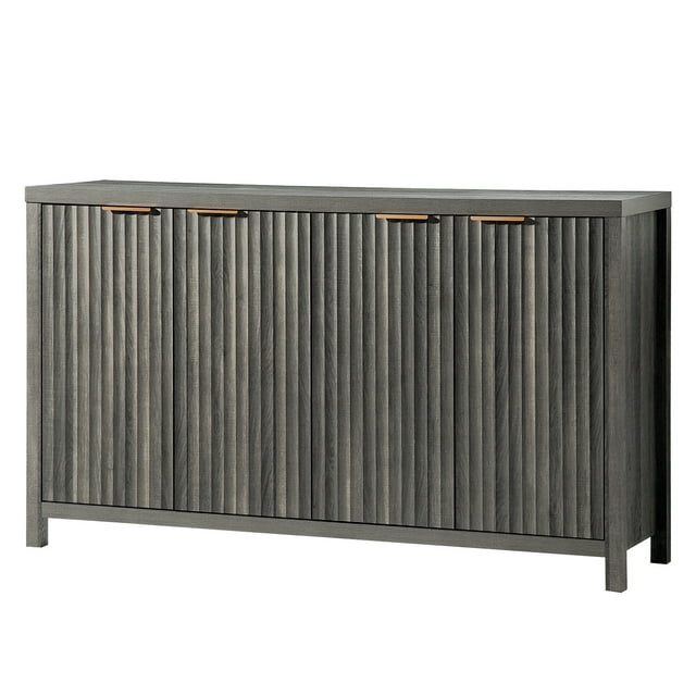 OAKHAM Buffet Bahut Cannelé avec 4 Portes, Crédence de Rangement avec Tablettes Ajustables, Console d'Appoint Moderne, Chêne Minuit