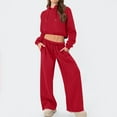 thumbnail image 2 of VBTAPA Women 2 Piece Outfits Fall Fashion Cropped Hoodie with Wide Leg Sweatpants Tracksuit Lounge Set with Pockets Red L, 2 of 9