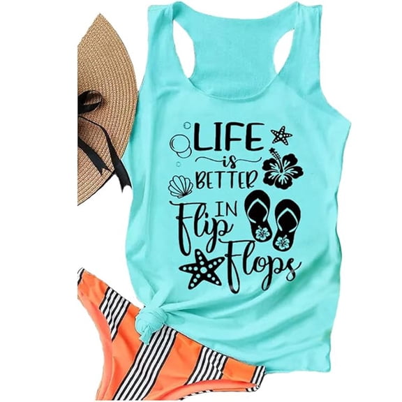 Women's Tank Tops Women's Summer Casual Graphic Crewneck Sleeveless Tank Cami Tops for Women Mint Green L