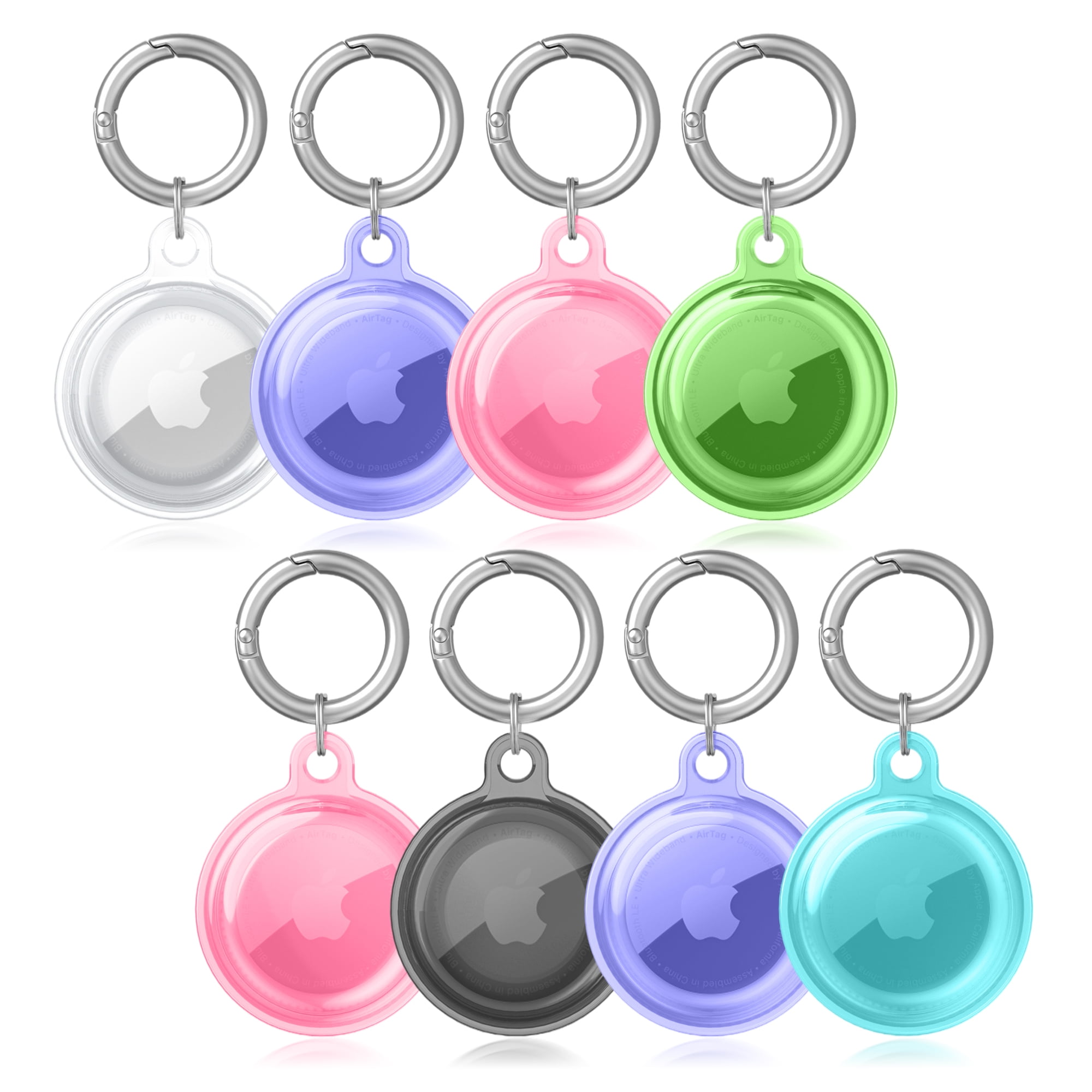 Airtags 4 Pack Soft Silicone Case Compatible with Apple AirTag 2021 Lightweight Skin AirTag Holder Cover with Key Ring for AirTags Keychain Accessories,Black/Purple/White/Blue with Keychain 