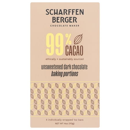 (Pack of 8) Scharffen Berger Unsweetened Baking Dark Chocolate Bar 4 oz