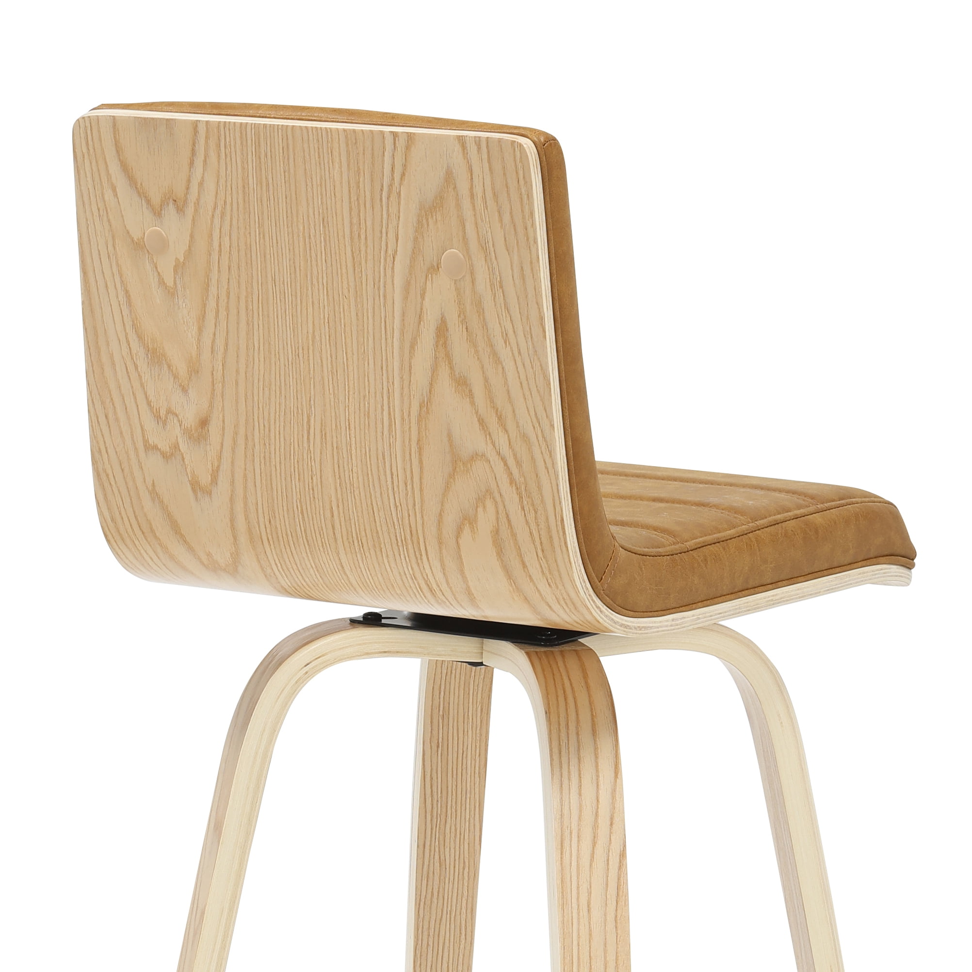 Vienna 39.5 in. H Swivel Bar Height Camel Square Back Wood Bar Stool with Faux Leather Seat