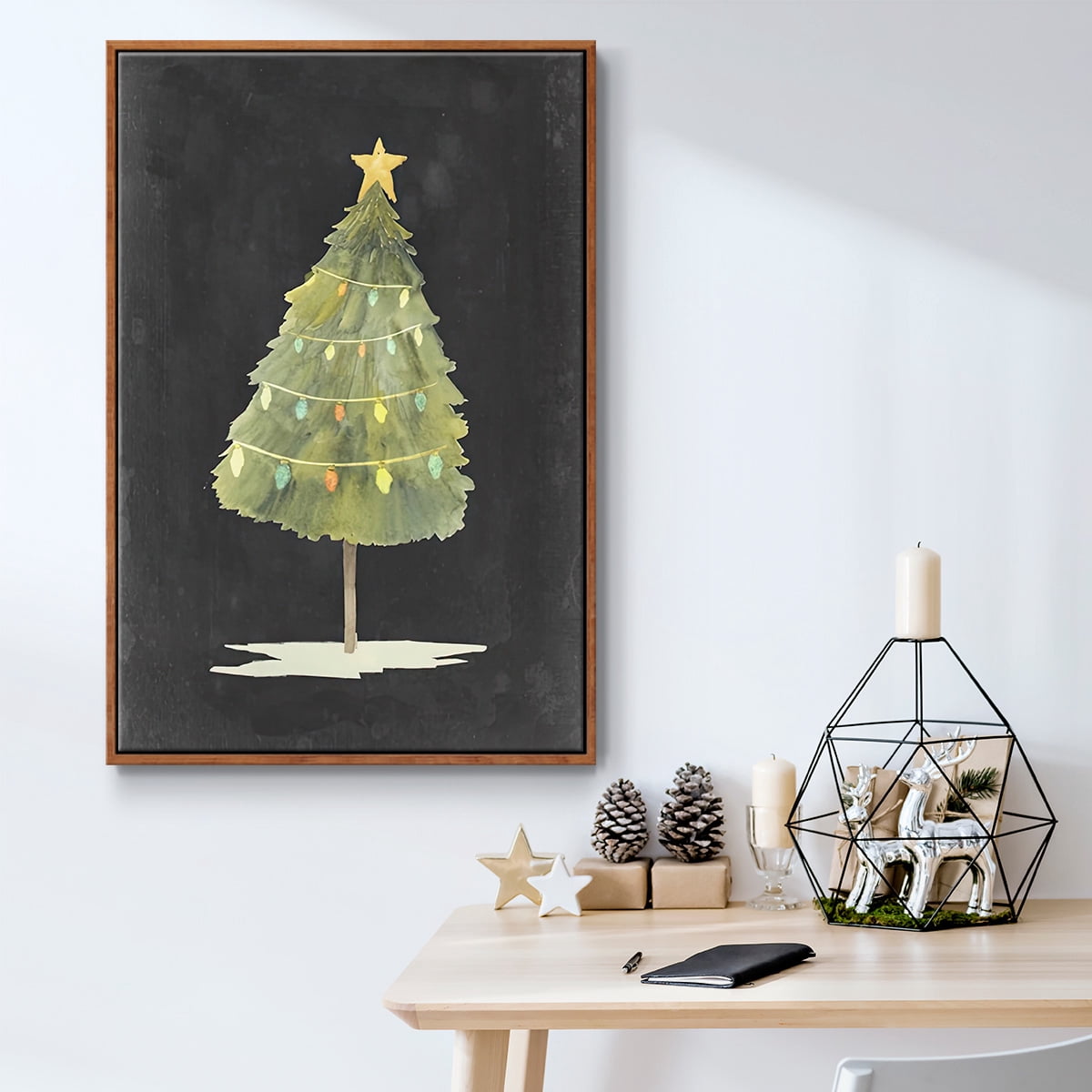 Christmas Glow I - Framed Gallery Wrapped Holiday Canvas - 17 x 25 - Rosewood Frame