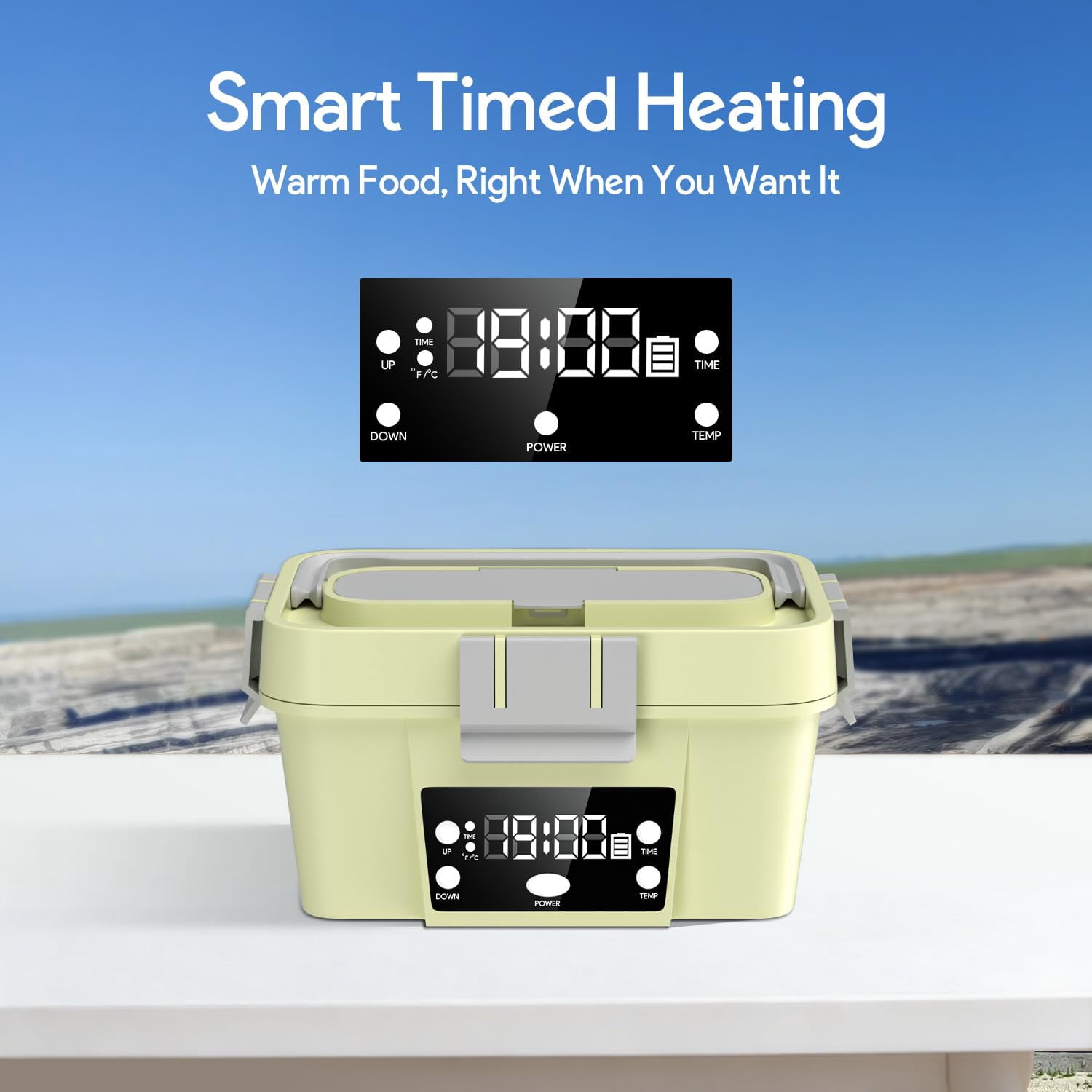 WORKHAW Electric Lunch Box, 6.75 Cup Automatic Food Warmer (212°F), Rechargeable Portable Heated Meal Container for Office, Travel, Outdoor (Light Green)
