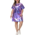 thumbnail image 2 of Agnes Orinda Women's Plus Size Valentines Day Metallic Round Neck Short Sleeve Party Clubwear Loose Mini T-Shirt Dresses 2X Purple, 2 of 6
