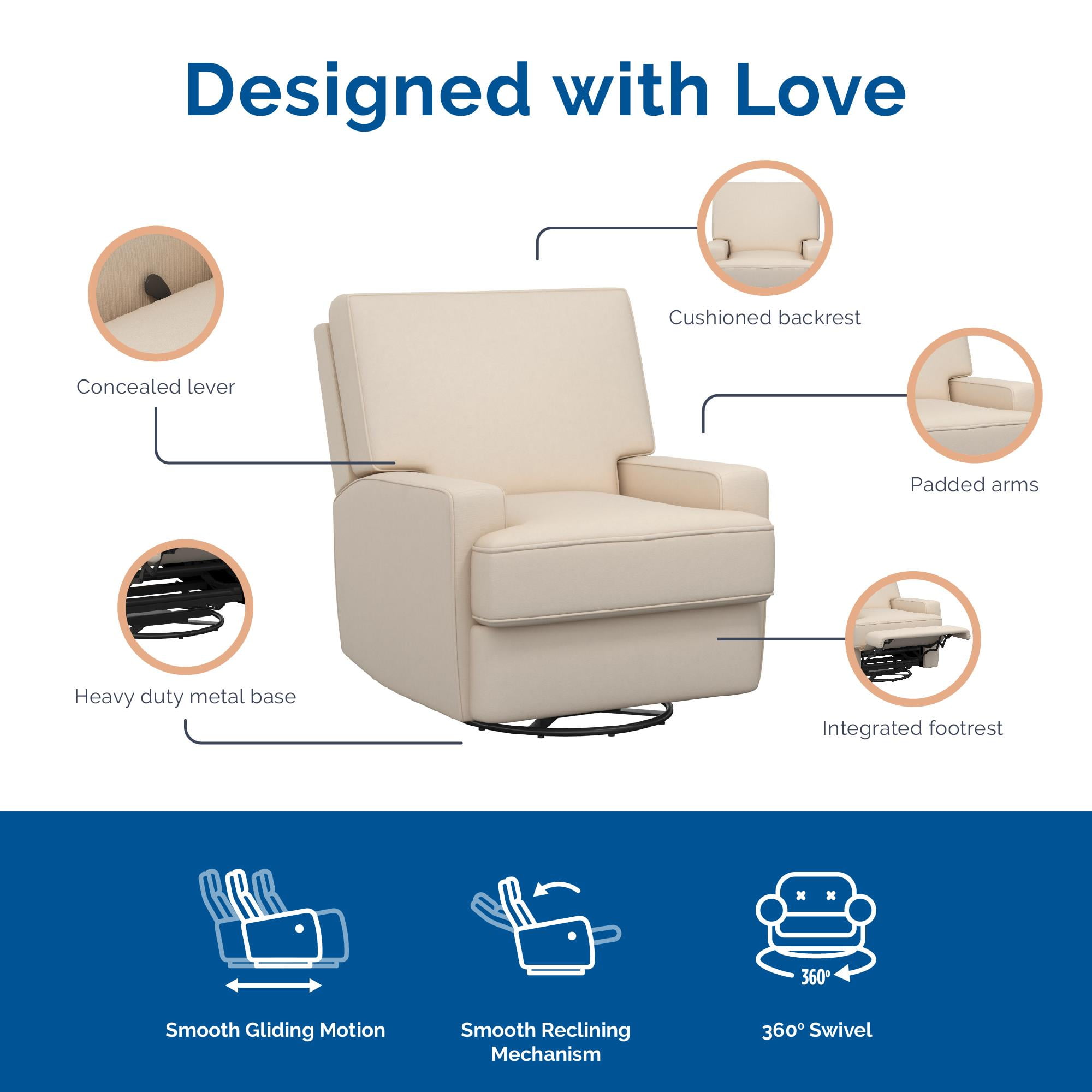 Baby Relax Rylan 4-in-1 Swivel Glider Rocker Recliner Chair, Beige Velvet