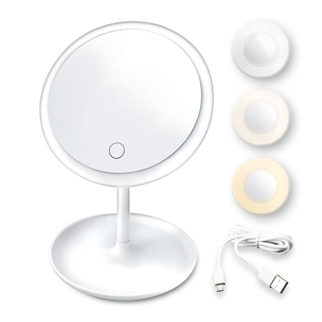 LED Makeup Mirror With Light Lamp With Storage Desktop Rotating Cosmetic Mirror Light Adjustable Dimming USB Vanity Mirror ,Widely Use