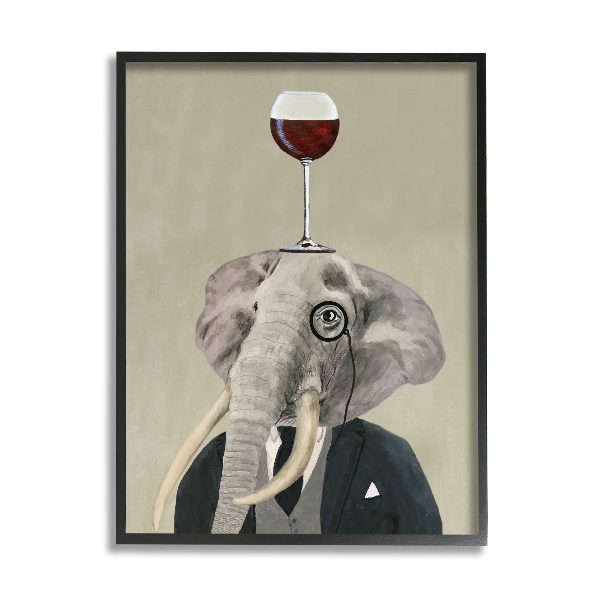 Stupell Industries Fancy Elephant Suit Monocle Holding Wine Glass, 16 x 20, Design by Coco de Paris