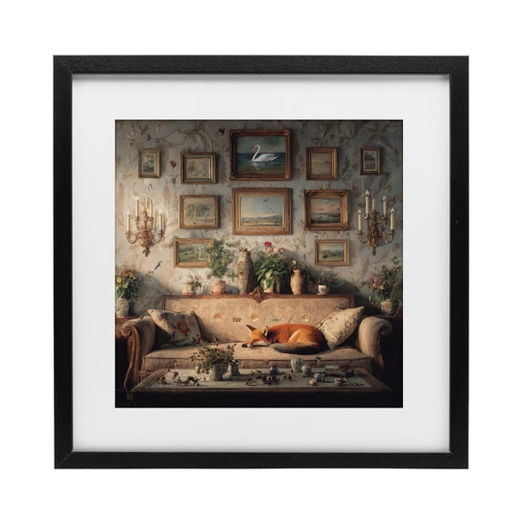 Stupell Industries Victorian Vintage Parlor with Fox Black Framed Print Under Glass, 13 x 13, by The Wands Want