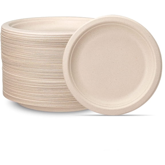 GUSTO 7 Inch 100% Compostable Paper Plates, Eco-Friendly Heavy Duty Disposable Dinnerware, 125 Count