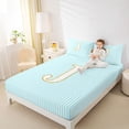 thumbnail image 4 of Erosebridal Initial J Kids Queen Sheet Sets, Abstract Lines Bed Set, Blue, 4 Pieces, 4 of 5