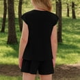 thumbnail image 4 of FAIWAD Girls Summer Outfits Casual Cap Sleeve Tops and Elastic Waist Shorts 2 Piece Clothing Sets for Kids 5-13 Years, 4 of 9