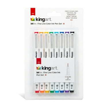 KINGART Inkline Fine Line Art & Graphic Pens, Archival Japanese Ink, Size 05 Nib, 8 Colors