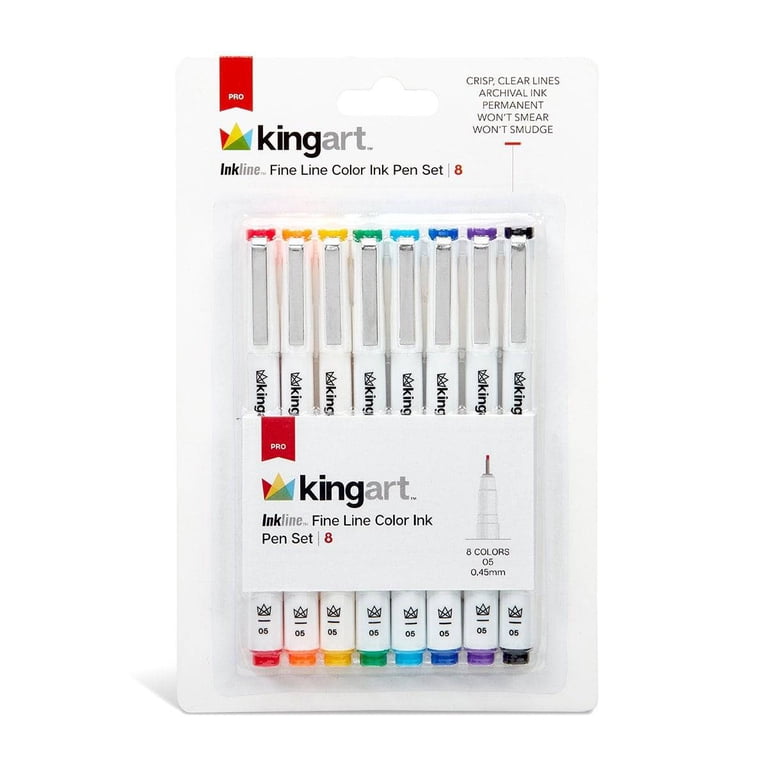 Kingart Inkline Fine Line Art Pens, 8 Colors, 0.45mm photo 1