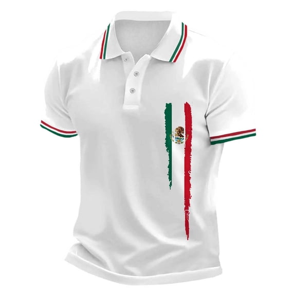 Men's Mexican Short Sleeve Polo Shirt Comfortable Breathable Casual Knit Top,White,S