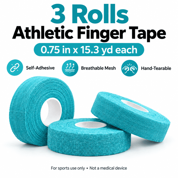 3 Rolls Athletic Finger Tape, 0.75 in x 15.3 yd, Self-Adhesive Sports Wrap for Climbing & Fitness, Breathable