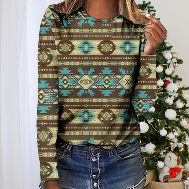 ICHUANYI Liquidación Mujer Casual Manga Larga Impresión Cuello Redondo Suelta Camiseta Blusa Tops ICHUANYI WER202308253704