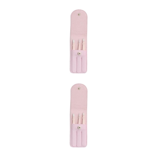 Minnieouse Pinzas para cejas de 3 piezas, pinzas para pestañas de acero inoxidable, profesionales inclinadas Rosado 2piezas