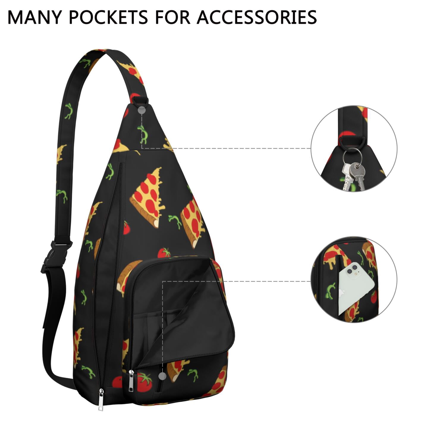 Funny Pizza Lover Chest Bag - Kawaii Foodie Sling Bag with Delicious Pizza Print, Lightweight Water-resistant Fanny Pack for Pizza Party & Daily Use (Women & Men)"