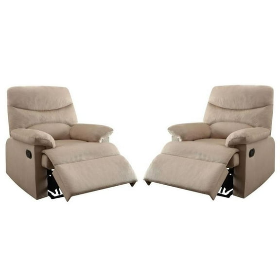 Home Square 2 Piece Upholstered Linen Woven Recliner Set in Beige
