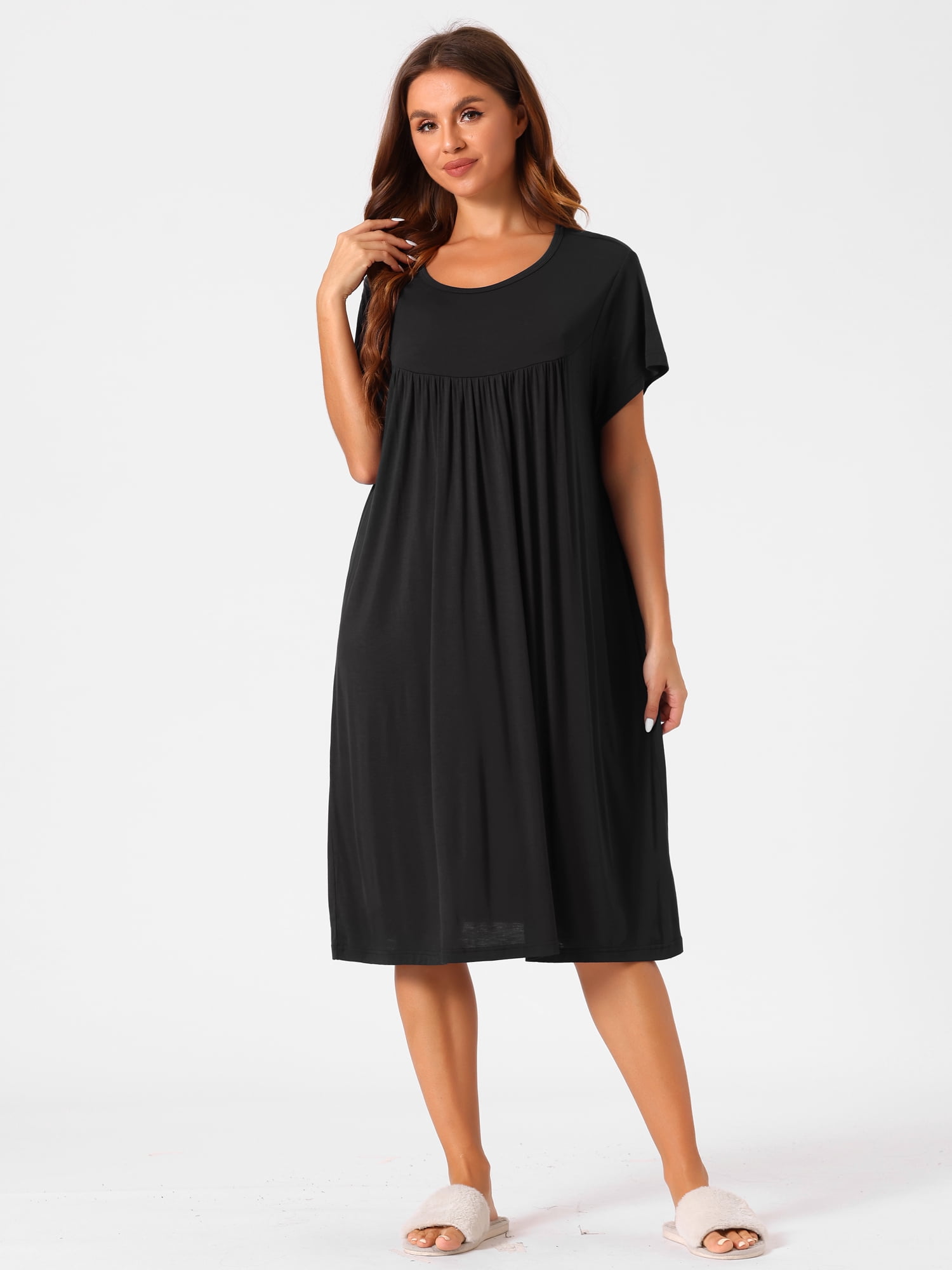 DARING DIVA Women's Cotton Sleepwear Short Sleeve Cozy Loose Sleepshirt S Black