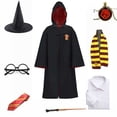 thumbnail image 4 of Uniforme escolar de bruja y mago para niños adultos, estilo Harris Potter, túnica, capa, bufanda, corbata, varita, collar, disfraz de Halloween, 4 of 5