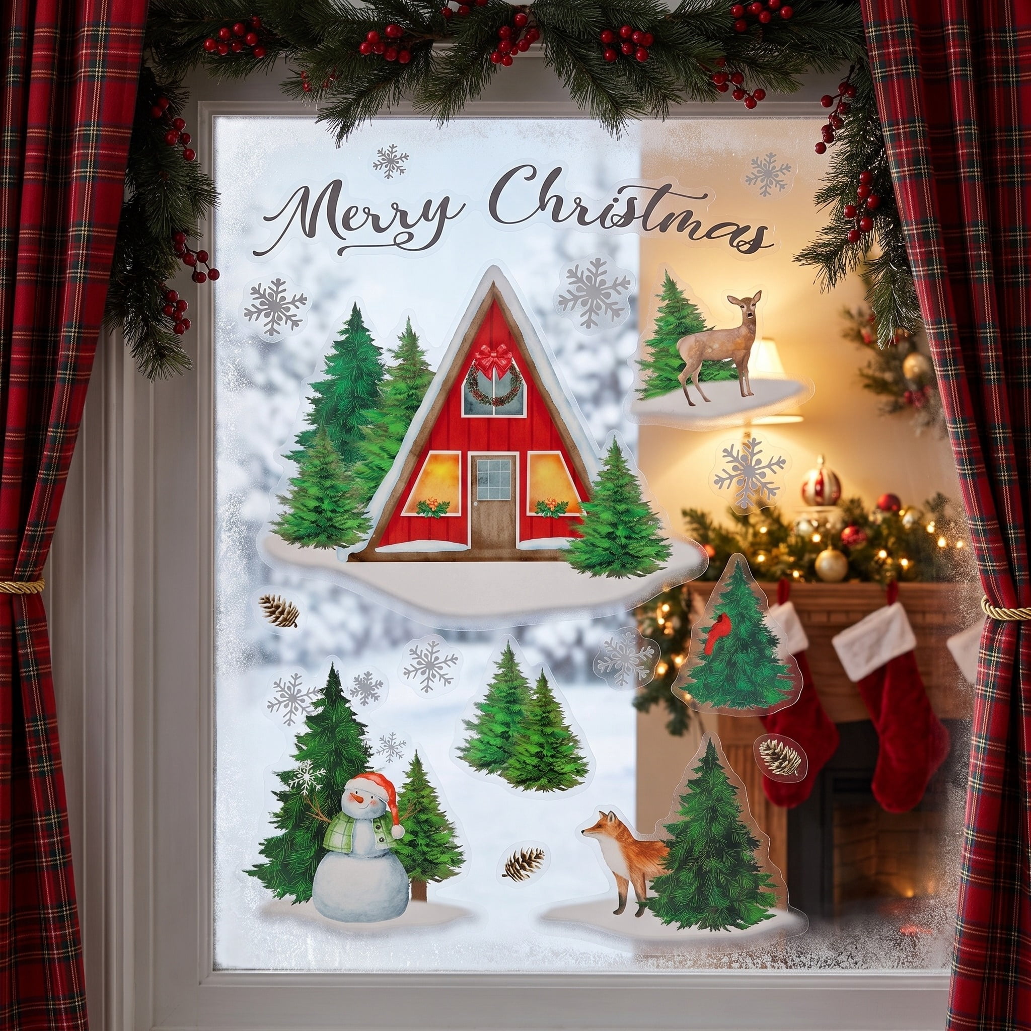 Cozy Cabin Christmas Window Clings, Multicolor, 10.8" x 16.8", by Holiday Time