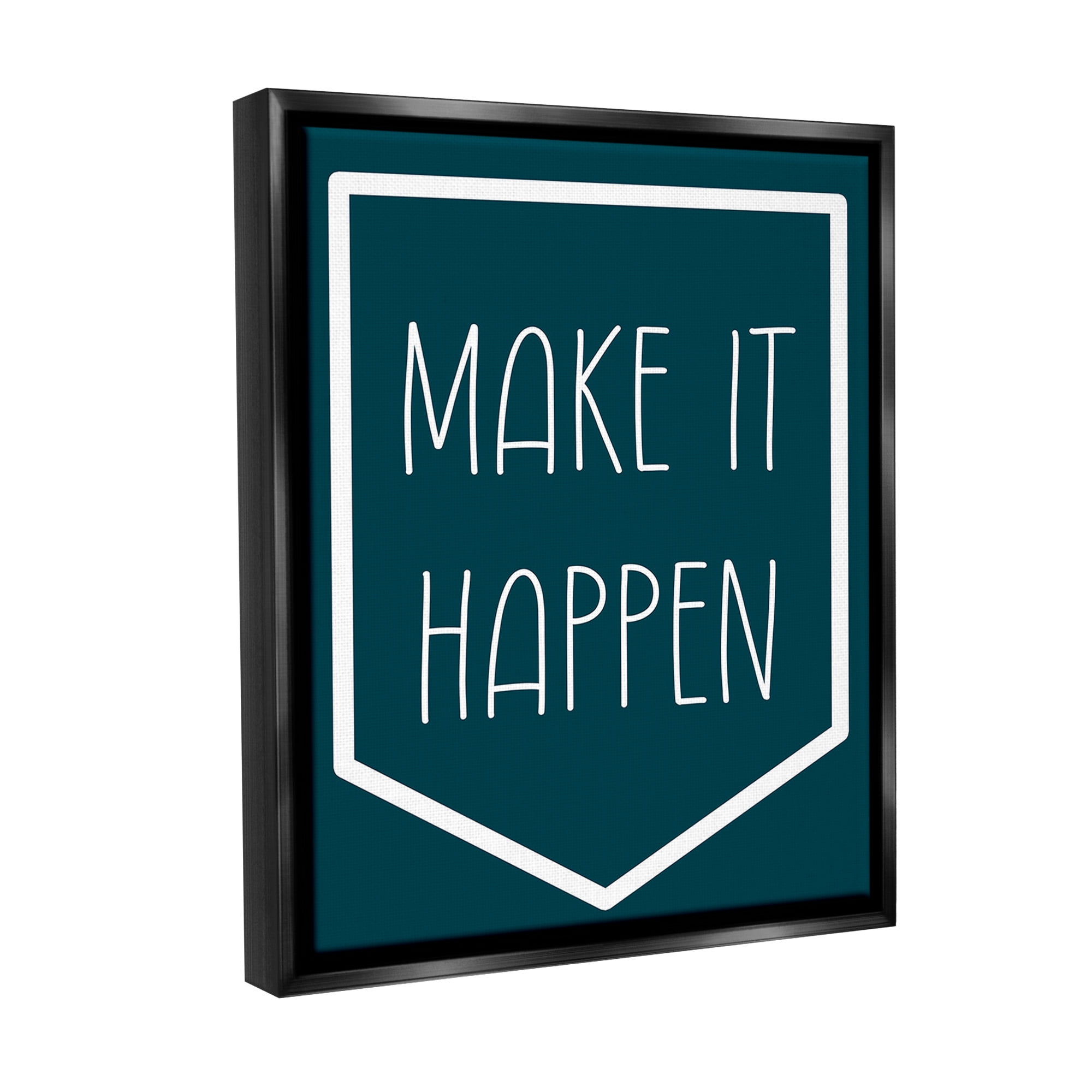 Stupell Industries Minimal Make It Happen Inspirational Painting Black Floater Framed Canvas Art Print Wall Art, 17 x 21