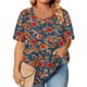 thumbnail image 2 of Tops de Manga Corta de Tamaño Más de las Mujeres, Blusas de Cuello en V Impresas de Verano de Moda para Uso Casual, Diario Y de Fiesta, 2 of 8