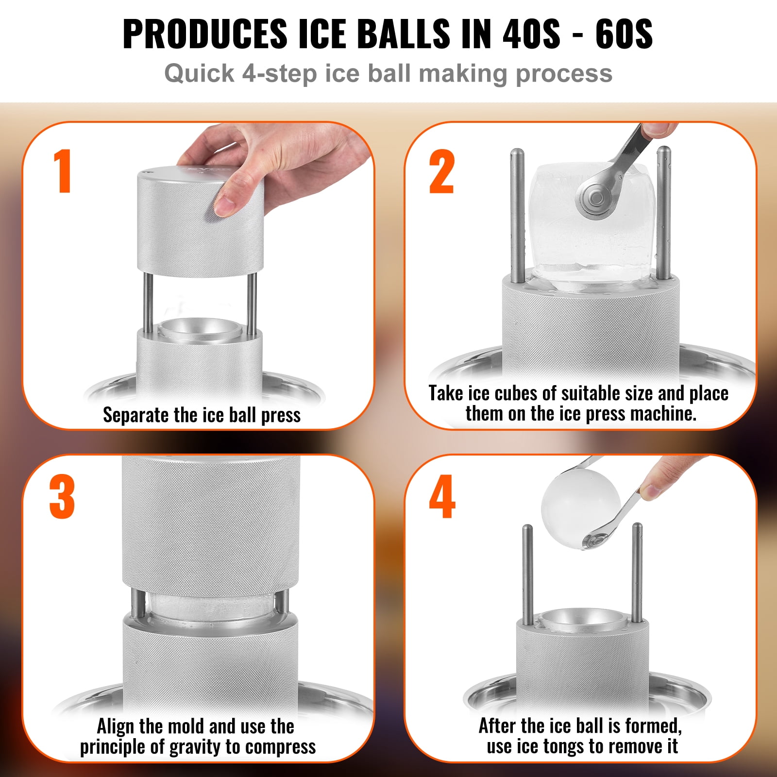 KFFKFF Ice Ball Press Kit Ice Ball Maker Al Alloy 2.4" Clear Sphere Whiskeys Scot