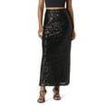 thumbnail image 2 of QHFBli Womens Sparkly Sequin Skirt High Waist Bodycon Glitter Party Midi Skirts with Slit Back, 2 of 5