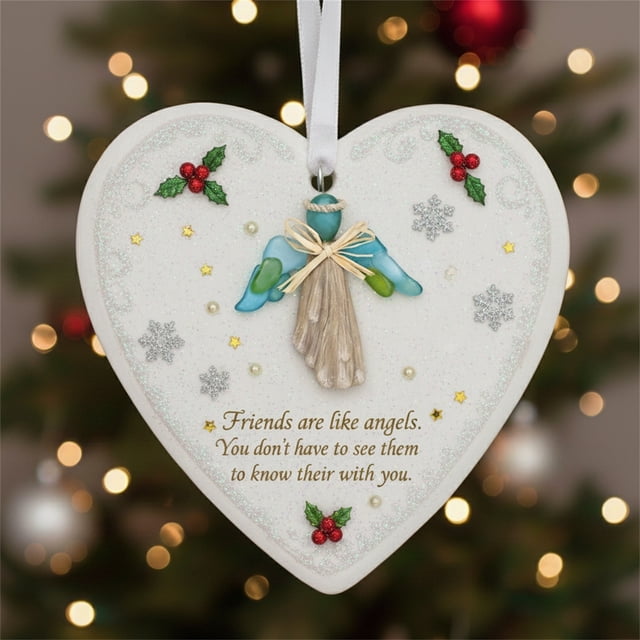 Adorno de La Amistad con Forma de Corazón de Vidrio Marino, Recuerdo de La Amistad, Adorno de Corazón de La Amistad para Árbol de Navidad.