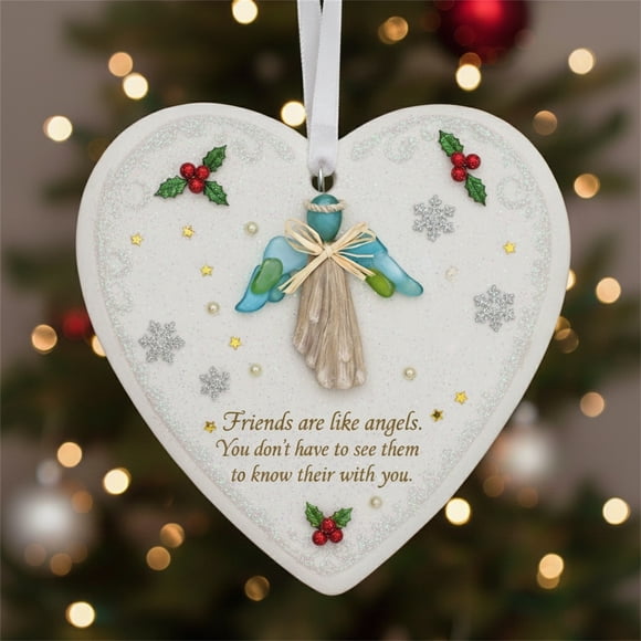 Adorno de la amistad con forma de corazón de vidrio marino, recuerdo de la amistad, adorno de corazón de la amistad para árbol de Navidad.