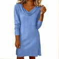 thumbnail image 3 of Baikeli Long Sleeve Cowl Neck Dresses for Women Eyelet Mini Dress Casual Loose Fit Tunic Dresses Elegant Office Dress Blue L, 3 of 8