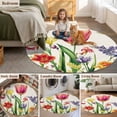 thumbnail image 5 of Round Rugs 7Ft, Spring Floral Round Area Rug Washable Indoor Throw Carpet, Rustic Tulip Butterfly Botanical Summer Large Non Slip Circle Rug for Dining Room Playroom Home Decor Aesthetic, 5 of 8