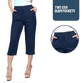 thumbnail image 3 of EOM Womans Pull On Side Pockets Full Elastic Waist Capri Length Jeans (X-Large, Indigo), 3 of 6
