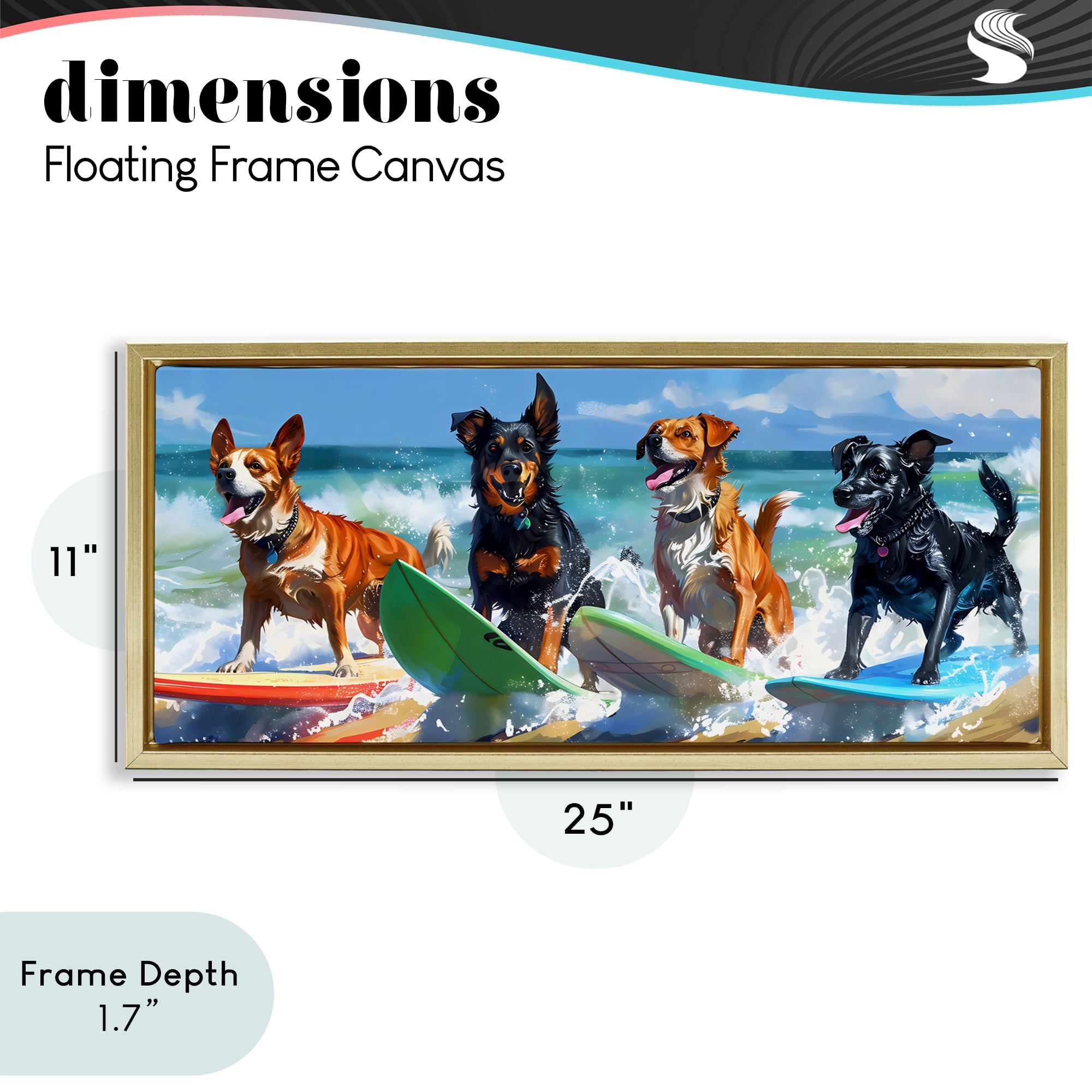 Stupell Industries Dogs on Surfboards Summer Fun Gold Framed Floater Canvas Wall Art, design by Creative Studio