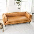 thumbnail image 3 of Allora Mid-Century Modern Pillow Back Genuine Leather Sofa in Tan, 3 of 6