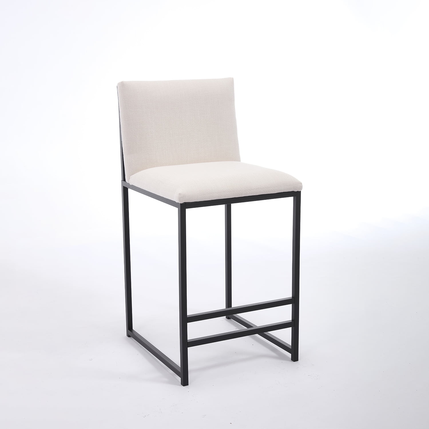 Demi Bonn 44" Counter Height Bar Stools Set of 2, Upholstered Linen Barstools with Back, Armless Kitchen Island Countertop Chairs with Metal Legs, White