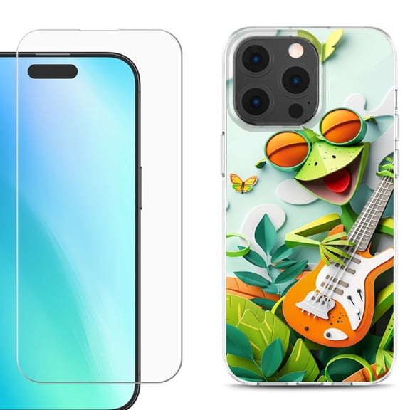 For iPhone 16 Pro Max Phone Case Cover, Shockproof Case with Tempered Glass Screen Protector, by OneToughShield – Grasshopper