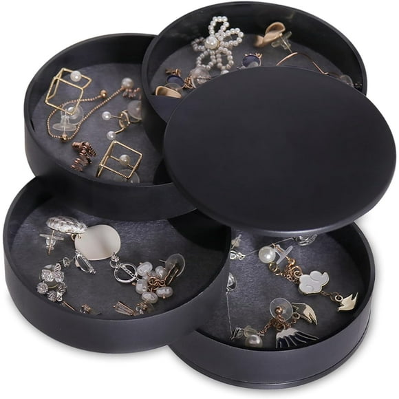 CONBOLA Jewelry Organizer, Small Jewelry Storage Box Earring Holder for Women, 5-Layer Rotating Travel Jewelry Tray Case with Lid for Bracelets Rings Bracelets, Acrylonitrile Butadiene Styrene